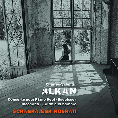 CD cover: woman seen through doorway in a decaying room.