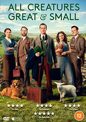 DVD cover for "All Creatures Great & Small" with actors and animals in a field.
