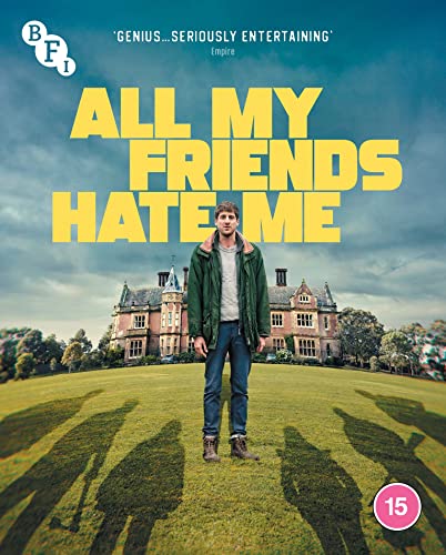 Blu-ray cover for "All My Friends Hate Me" featuring a man in front of a mansion.