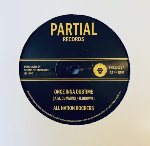 Black vinyl record label with yellow text: "All Nation Rockers - Once Inna Dubtime.