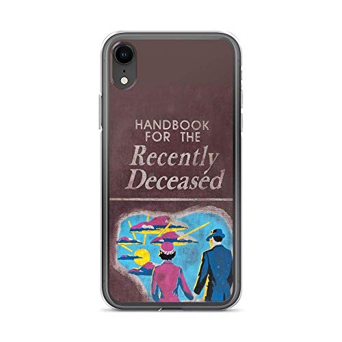 Phone case displaying a book cover with figures and colorful imagery.