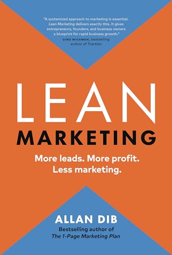 Book cover for Lean Marketing by Allan Dib with orange and blue geometric design.