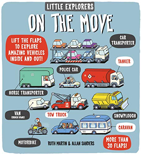Children’s book cover depicting various illustrated vehicles with lift-the-flaps.