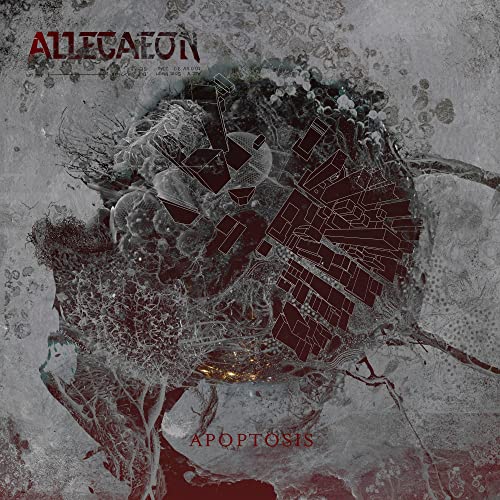 Allegaeon’s “Apoptosis” CD cover: abstract, dark, organic shapes with geometric lines.