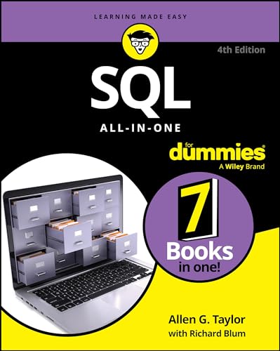 Book cover for SQL All-in-One For Dummies, 4th Edition, featuring a laptop.