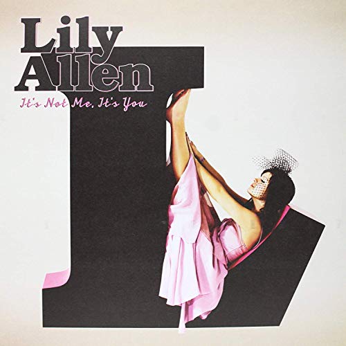 Lily Allen album cover, “It’s Not Me, It’s You”, pink dress, black background.