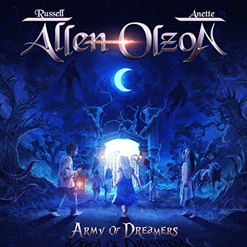 Album cover for "Army Of Dreamers" featuring figures in a dark, fantastical landscape.
