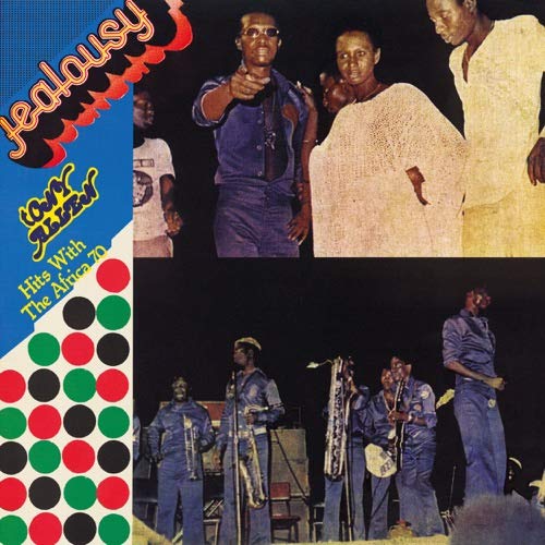 Vinyl album cover featuring photos of a band and colorful geometric patterns.