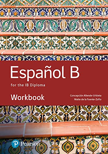 Spanish B IB Diploma Workbook cover with patterned tile background.