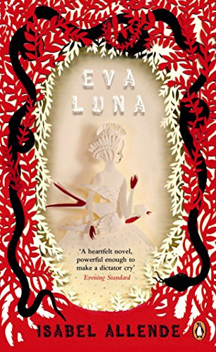 Book cover for "Eva Luna" by Isabel Allende, with floral and snake designs.