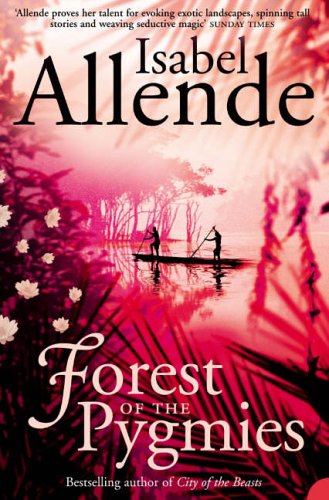 Book cover: “Forest of the Pygmies” with a canoe on a pink river.