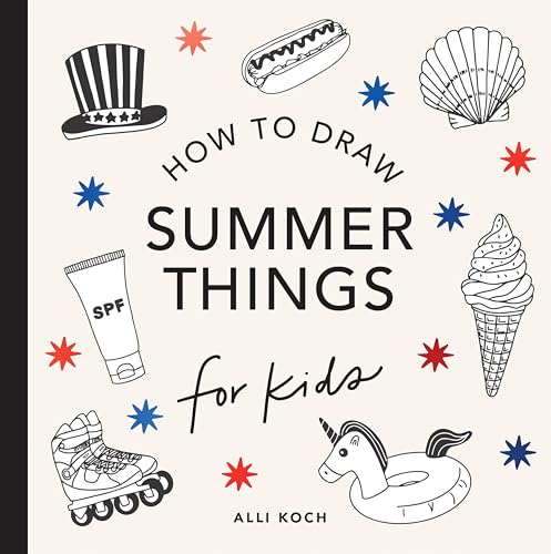 BookBHBook cover with line drawings of summer items and text "How to Draw Summer Things