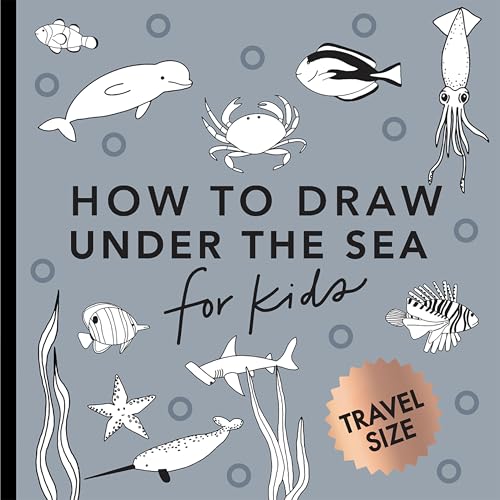 Book cover with line drawings of ocean animals and “How to Draw” text.