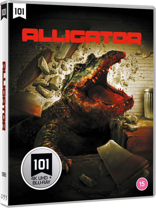 Blu-ray cover art featuring a giant alligator bursting through a brick wall.