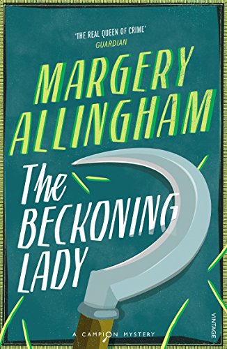 Book cover: "The Beckoning Lady" by Margery Allingham, featuring a scythe.