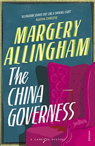 Book cover for The China Governess featuring a magenta armchair against a blue background.