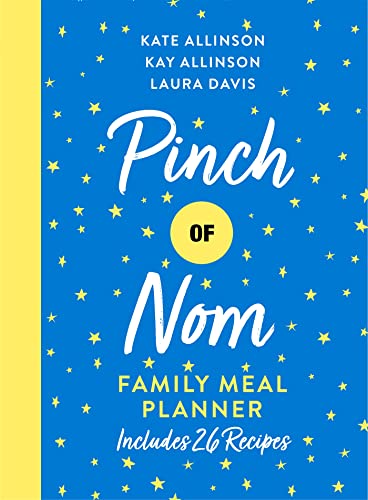 Blue cookbook cover with white text: "Pinch of Nom Family Meal Planner".