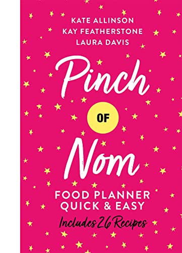 Bright pink "Pinch of Nom Food Planner" book cover with white text.