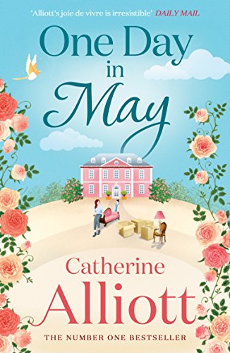Book cover: pink house, roses, and a woman with furniture outside.