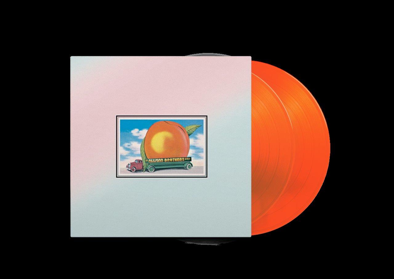 Eat A Peach" album cover and bright orange vinyl record.