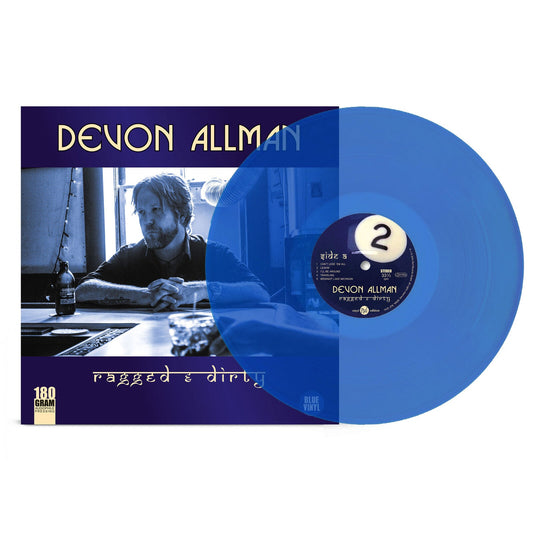 Devon Allman’s “Ragged & Dirty” blue vinyl record with album cover.