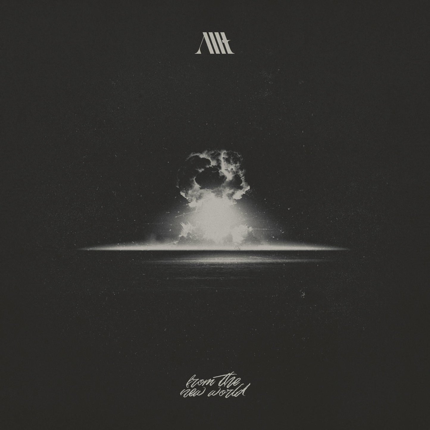 Dark album cover with a central, bright explosion or cloud image.