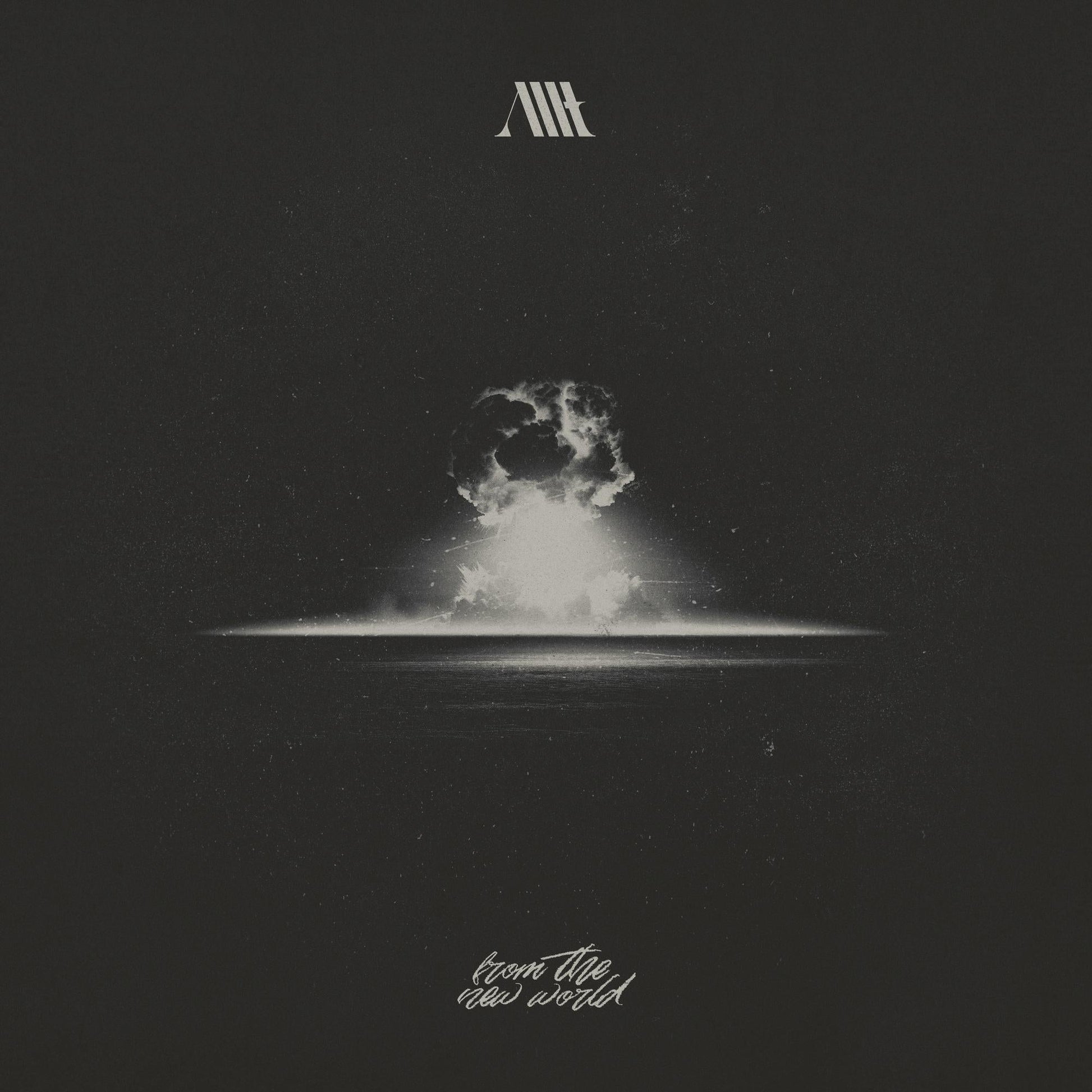 Dark album cover with a central, bright explosion or cloud image.