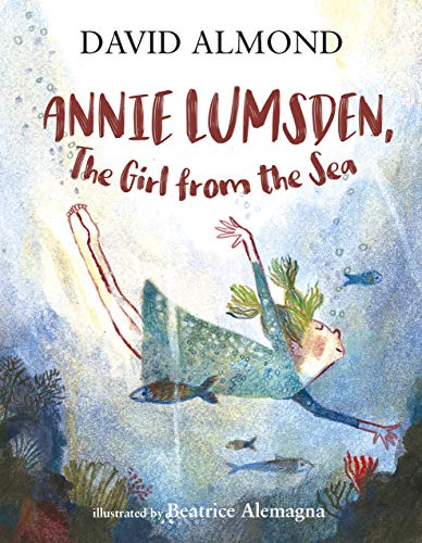 Book cover: girl with seaweed hair swimming underwater with fish.