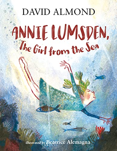 Book cover: girl with seaweed hair swimming underwater with fish.