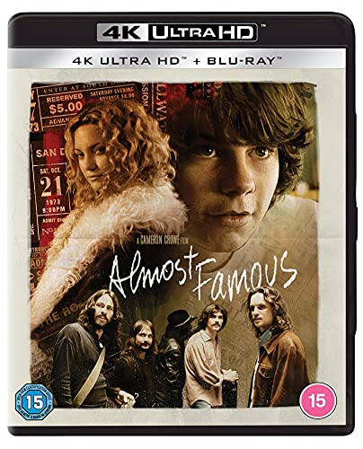 Almost Famous 4K Ultra HD and Blu-ray movie cover featuring the film's cast.
