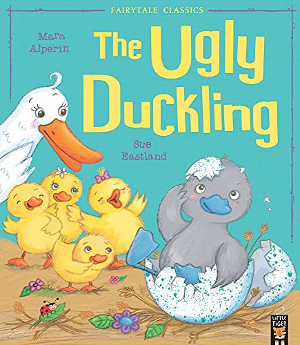 Book cover: "The Ugly Duckling" with ducklings and a gray cygnet.