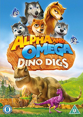 DVD cover for "Alpha & Omega: Dino Digs" featuring wolves and dinosaurs.