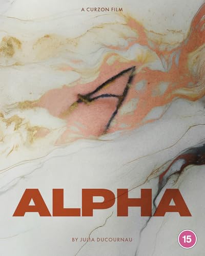 Alpha" Blu-ray cover with abstract, marbled pink and gold textures.