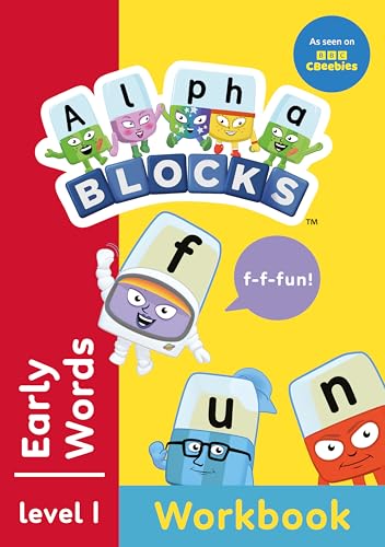 Alphablocks Early Words workbook cover featuring cartoon letter characters spelling the word fun.