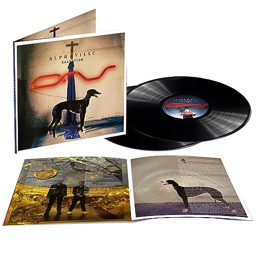 Vinyl record and album artwork featuring a dog and cross with red infinity symbol.