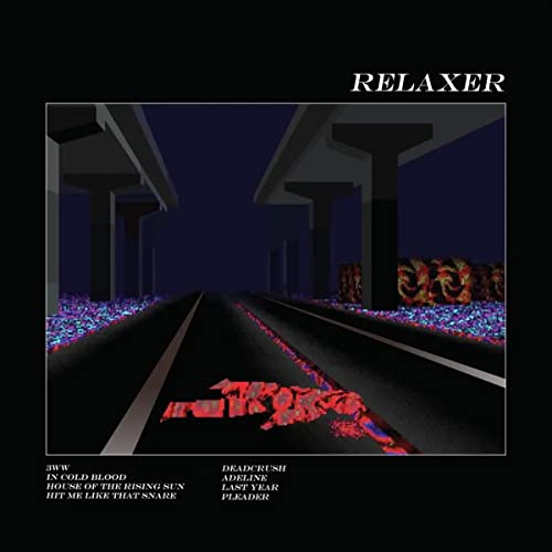 alt-J’s “RELAXER” vinyl cover: a low-poly highway scene in dark blue.