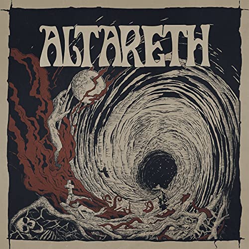 Altareth album cover: swirling dark art with a figure and red splashes.