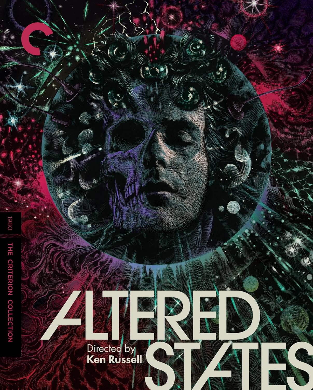 “Altered States” Blu-ray cover with a distorted face amidst cosmic imagery.