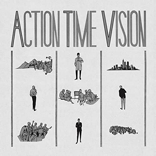 Album cover: black and white line drawings of people and landscapes.