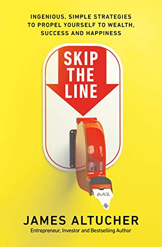 Book cover: "Skip the Line" with a red arrow and scissors image.