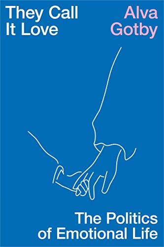 Book cover: blue background, white line drawing of embracing hands.