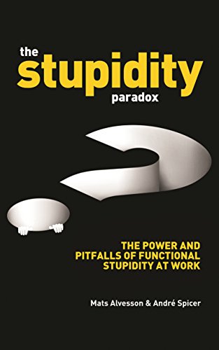 Book cover with white text reading "stupidity paradox" and an abstract arrow.