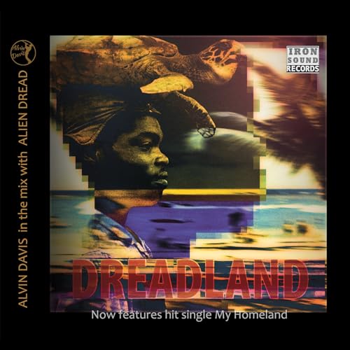 CD cover: portrait of a man with a turtle on his head, glitch art.