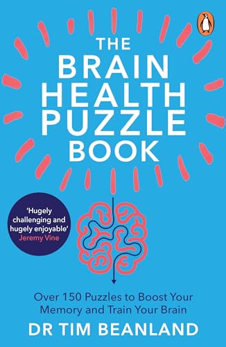 Book cover: “The Brain Health Puzzle Book” with a red brain illustration.