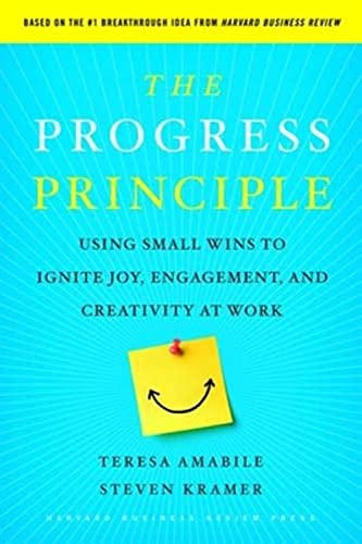 Book cover: "The Progress Principle" with a smiling sticky note.