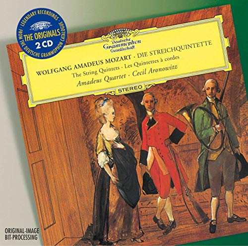 CD cover for Mozart string quintets featuring historical figures.
