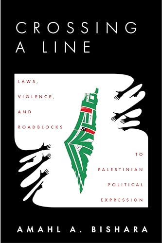 Book cover: "Crossing a Line: Laws" with Palestinian flag and reaching hands.