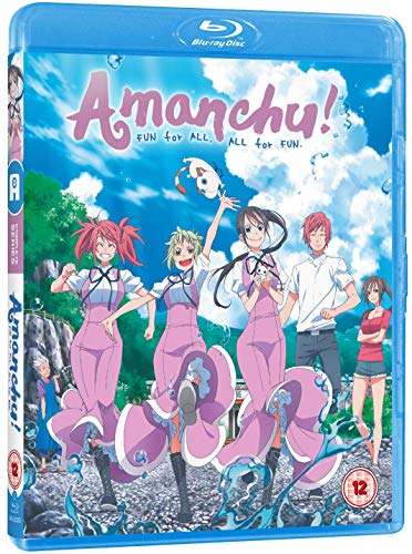 Blu-ray case for "Amanchu!" featuring anime characters by a beach.