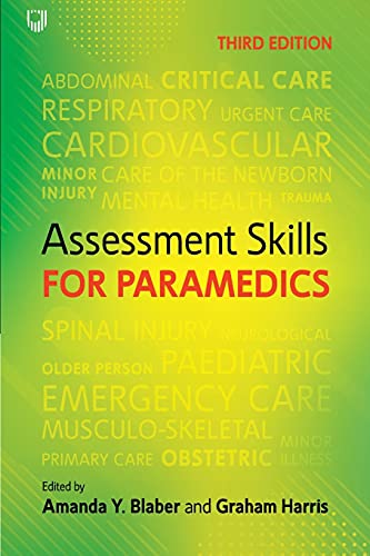 Green book cover with red and white text: "Assessment Skills for Paramedics.