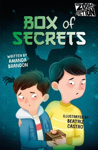 Book cover: "Box of Secrets" featuring two worried children and a wooden box.